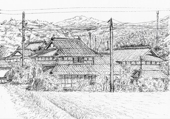 Fototapeta premium 古民家が並ぶ農村