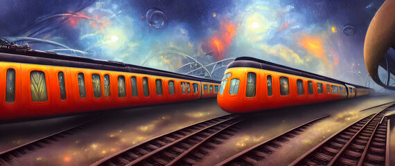 Artistic concept painting of a beautiful train, background illustration.