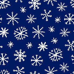 Hand Drawn Christmas Seamless Pattern with Snowflakes. Winter Background Drawn by Color Pencil. Decorative backdrop for fabric, textile, wrapping paper, card, invitation, wallpaper, web design.