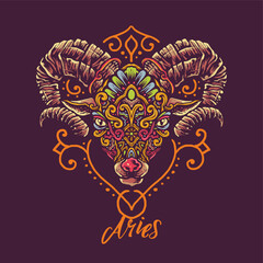 Aries vintage mandala illustration