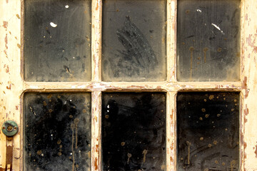 Old, dirty door with dusty glass, texture