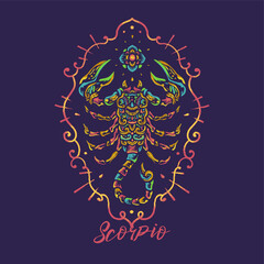 Scorpio zodiac vintage mandala illustration