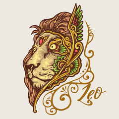 Leo zodiac vintage mandala illustration