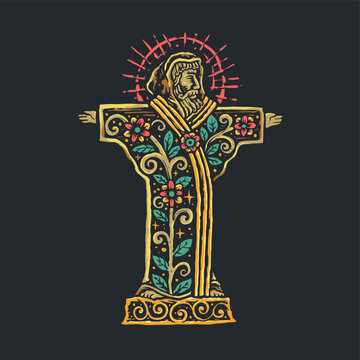 Saint francis spiritual vintage illustration