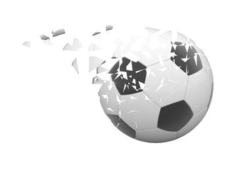 Soccerball fractured on white background. 3D Illustration.