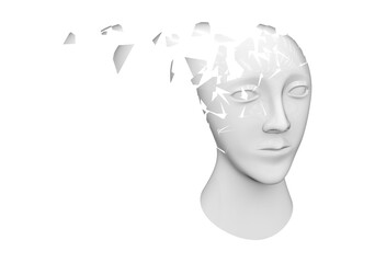Head scattered on white background. 3D Illustration.