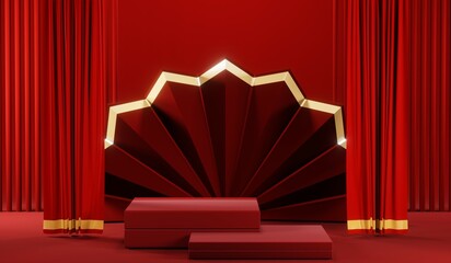 3D rendering of blank product background for cream cosmetics Modern red podium background