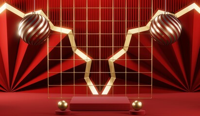 3D rendering of blank product background for cream cosmetics Modern red podium background