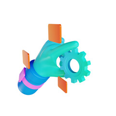 3D illustration gear and hand