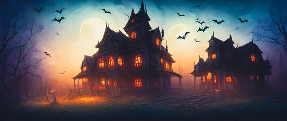 Artistic concept painting of a haunted house, background illustration. - obrazy, fototapety, plakaty