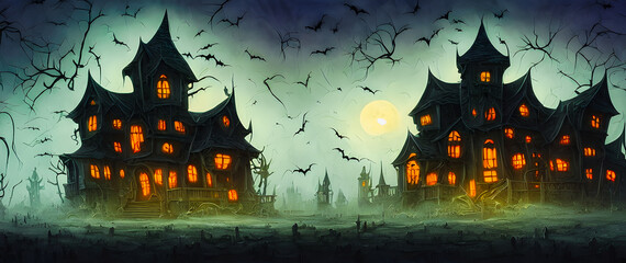 Artistic concept painting of a haunted house, background illustration.