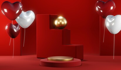 3D rendering of blank product background for cream cosmetics Modern red podium background