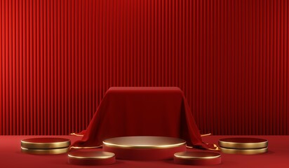 3D rendering of blank product background for cream cosmetics Modern red podium background