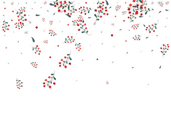 Burgundy Leaf Background White Vector. Foliage Symbol Texture. Green Berries Floral. Banner Template. Leaves Label.