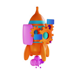 3D illustration rocket and gear