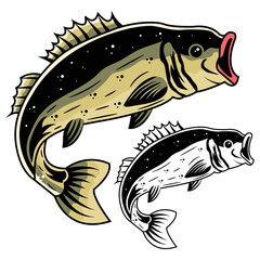 Bass fish fishing vector illustration