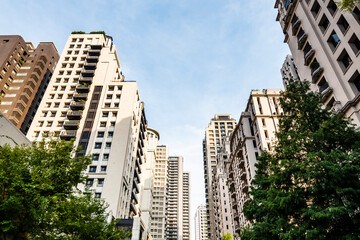 Obraz premium Low angle view of the modern architectural landscape in Taichung, Taiwan.