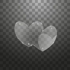 Vector modern glass two hearts on sample background.