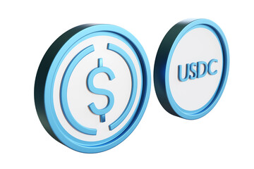 USD coin. Dollar cryptocurrency. USD coin for internet payments. Cryptocurrency tied to dollar. Blockchain currency USD coin. Crypto dollar coins isolated on white. Investments in crypto. 3d image.