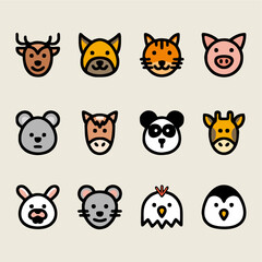 Fototapeta premium Vector illustration of animals head with line art type isolated on gray background