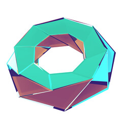3D gradient geometric png shape. Holographic green glass element. Metaverse tech icon