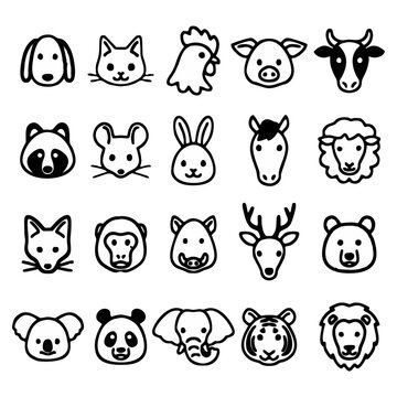 Vector illustration of animals head with line art type isolated on white background