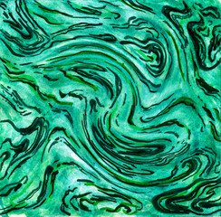 Imitation of the texture of malachite. Drawing with markers and felt-tip pens. Abstract stone background. Illustration.