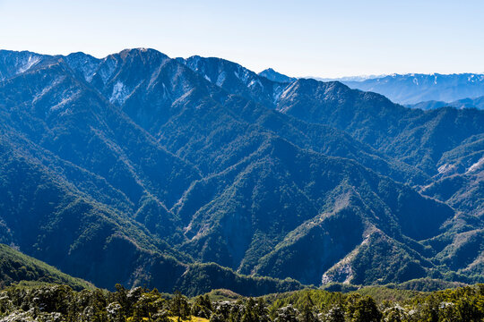 Layers of magnificent mountains and clear sky background in Taiwan. 