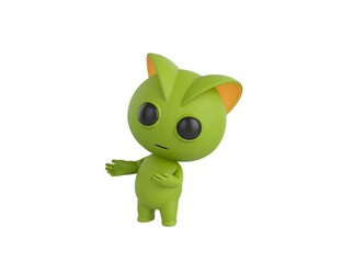 Green Monster character doing welcome gesture in 3d rendering.