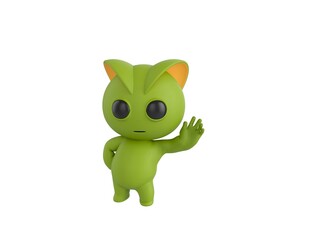 Green Monster character hold hand near ear listening rumors in 3d rendering.