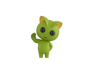 Green Monster character raising right fist in 3d rendering.