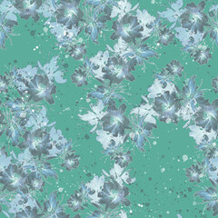 Watercolor graphic flowers. Field bouquet. fashion illustration. Orchid flowers, poppy, cornflower, pansies, viola, field or garden flowers. Watercolor abstract. Seamless art background