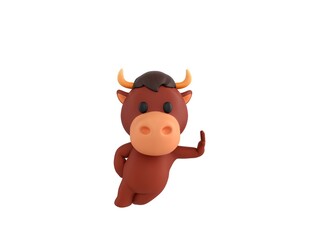 Little Bull character leaning against a wall in 3d rendering.