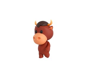 Little Bull character walking in 3d rendering.