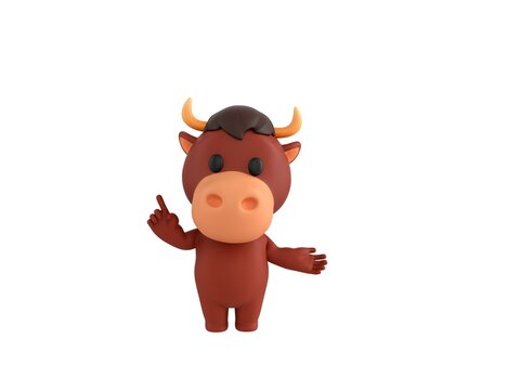Little Bull character giving information in 3d rendering.