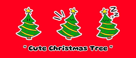 Naklejka na ściany i meble Cute Hand Drawn Christmas Tree Illustration Set