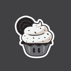 Cute Hand Drawn Cookies And Cream Cupcake Vector Illustrator