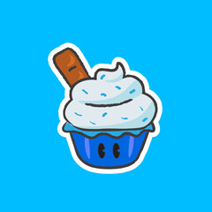 Cute Hand Drawn Vanilla Cupcake Vector Illustrator