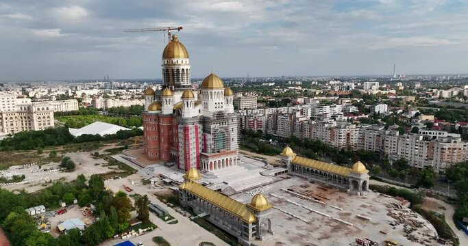 Aerial view at Bucharest Orthodox Cathedral on an autumn day 