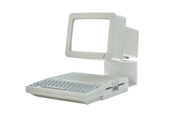 Old vintage desktop computer with blank screen isolated