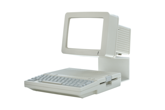 Old vintage desktop computer with blank screen isolated