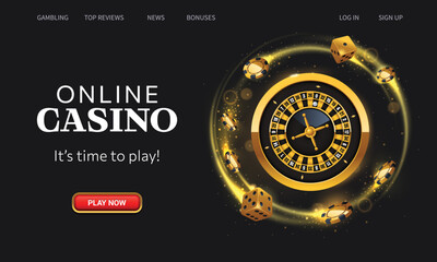 Roulette wheel, gambling chips and dices homepage