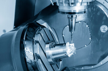 The 5-axis machining center cutting the turbine parts  parts with taper ball end mill tool .