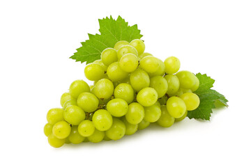 shine muscat grapes with leaves on white background.