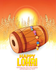 illustration of Happy Lohri holiday background for Punjabi festival, vector illustration of couple playing  dance