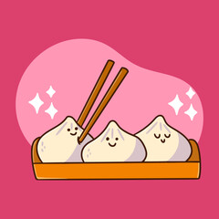 fluffy dumpling yummy snack collection doodle illustration