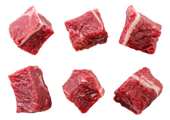 Beef meat cubes on a white background. Isolated