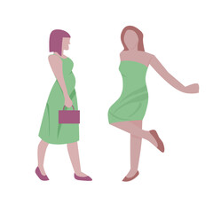 female model illustration, demonstrating walking and lifting legs