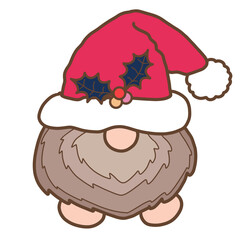 christmas gnome with red hat and holly