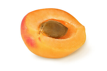 Half of apricot on an isolated white background